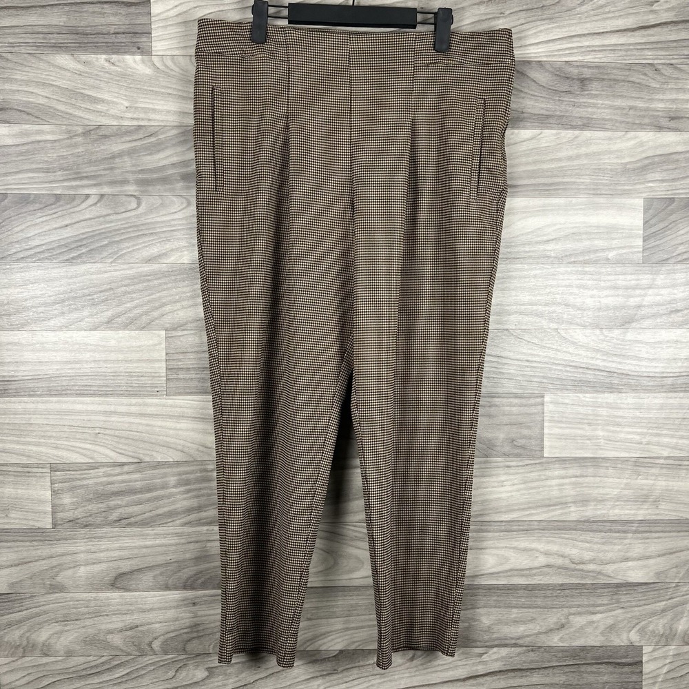 Worthington Dress Pants Womens 14 Brown Plaid Striped Modern Straight Leg Career